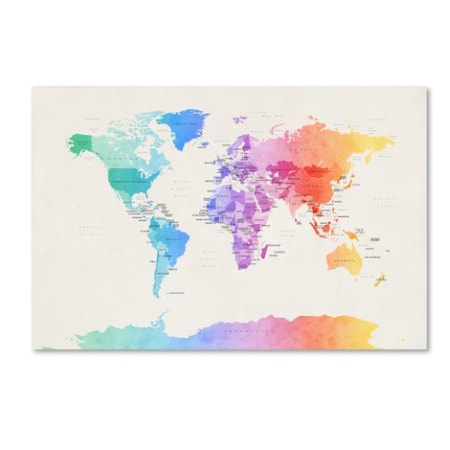 Michael Tompsett 'Watercolor Political World Map' Canvas Art,16x24